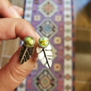Sonoran Gold Turquoise Earrings w Leaf Ear Jackets